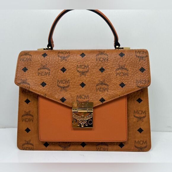 MCM Visetos Medium Patricia Pocket Satchel Cognac - Picture 1 of 13